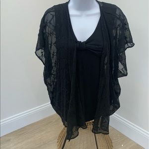 Prevett Black sheer coverup lace cardigan wrap shirt
